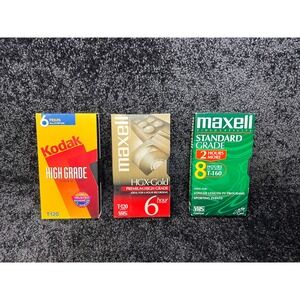 Lot of 3 Kodak & Maxell VHS Tapes High Grade Standard 6 & 8 Hour Recording